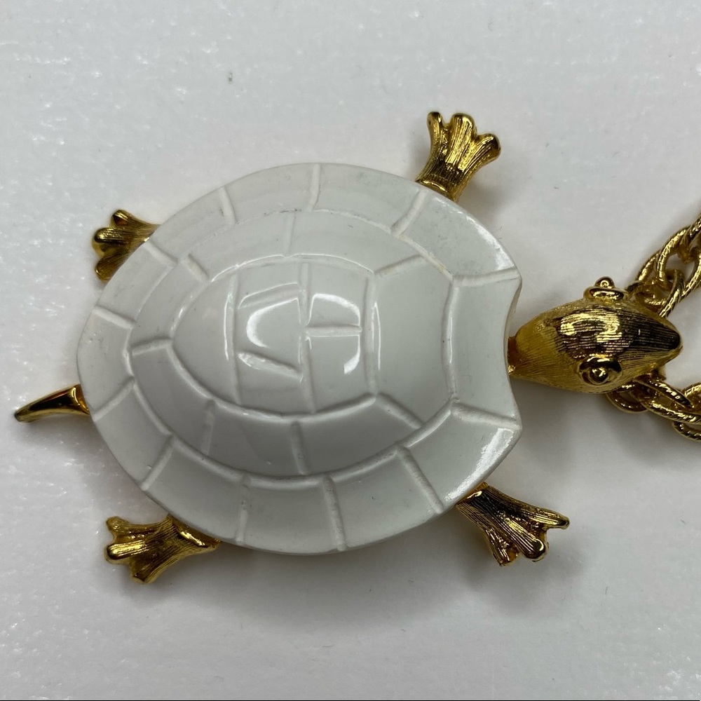 “Act II” signed White Turtle pendant and chain link necklace
